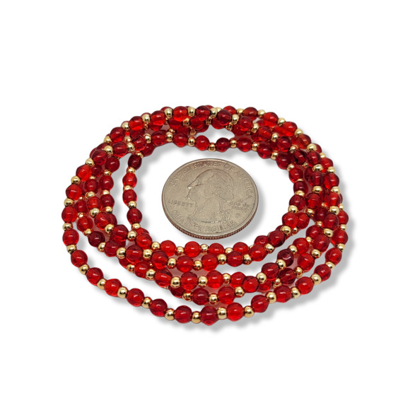 Handmade 4mm Cherry Red Glass Bead 3mm Round Gold Tone Continuous Bead Necklace - Picture 4 of 4